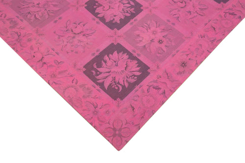 Needlepoint Pink Floral Cotton Wool Handmade Area Rug 5'1'' x 7'11''