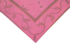 Needlepoint Pink Floral Cotton Wool Handmade Area Rug 5'4'' x 8'4''