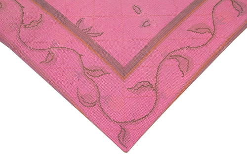 Needlepoint Pink Floral Cotton Wool Handmade Area Rug 5'4'' x 8'4''