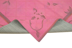 Needlepoint Pink Floral Cotton Wool Handmade Area Rug 5'4'' x 8'4''