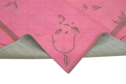 Needlepoint Pink Floral Cotton Wool Handmade Area Rug 5'4'' x 8'4''