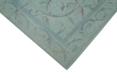 Needlepoint Blue Floral Cotton Wool Handmade Area Rug 5'4'' x 8'4''