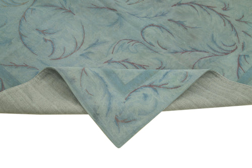 Needlepoint Blue Floral Cotton Wool Handmade Area Rug 5'4'' x 8'4''