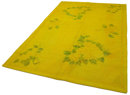 Needlepoint Yellow Floral Cotton Wool Handmade Area Rug 5'6'' x 8'6''