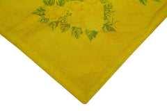 Needlepoint Yellow Floral Cotton Wool Handmade Area Rug 5'6'' x 8'6''