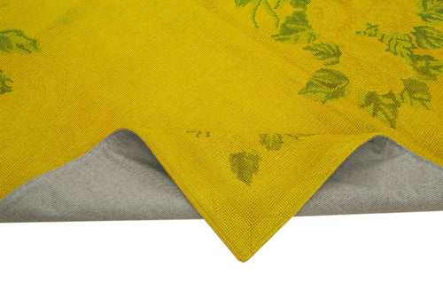 Needlepoint Yellow Floral Cotton Wool Handmade Area Rug 5'6'' x 8'6''