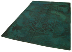 Handmade Area Rug – Vintage Wool Cotton Floral Carpet 5'5'' x 7'10'' Green