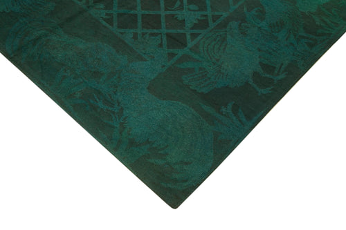 Handmade Area Rug – Vintage Wool Cotton Floral Carpet 5'5'' x 7'10'' Green