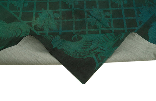 Handmade Area Rug – Vintage Wool Cotton Floral Carpet 5'5'' x 7'10'' Green