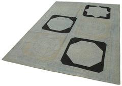 Needlepoint Grey Floral Cotton Wool Handmade Area Rug 5'5'' x 7'8''