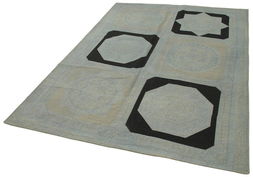 Needlepoint Grey Floral Cotton Wool Handmade Area Rug 5'5'' x 7'8''