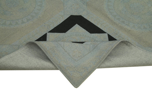 Needlepoint Grey Floral Cotton Wool Handmade Area Rug 5'5'' x 7'8''