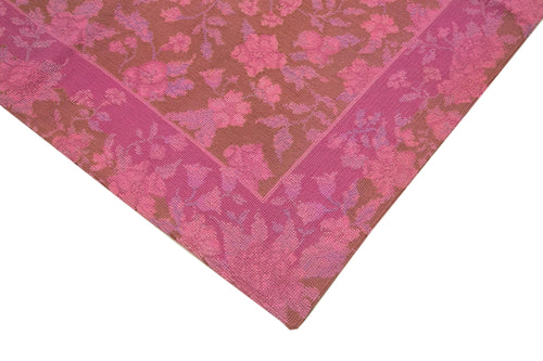 Needlepoint Pink Floral Cotton Wool Handmade Area Rug 5'5'' x 8'4''