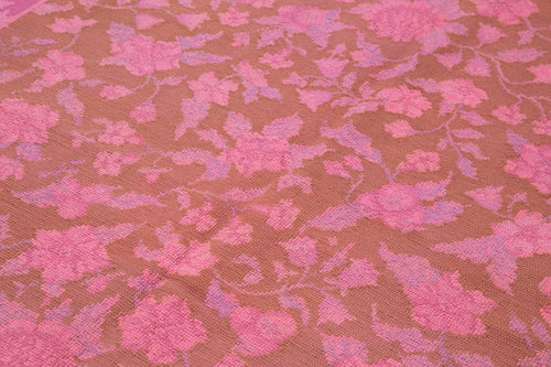 Needlepoint Pink Floral Cotton Wool Handmade Area Rug 5'5'' x 8'4''
