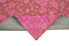 Needlepoint Pink Floral Cotton Wool Handmade Area Rug 5'5'' x 8'4''