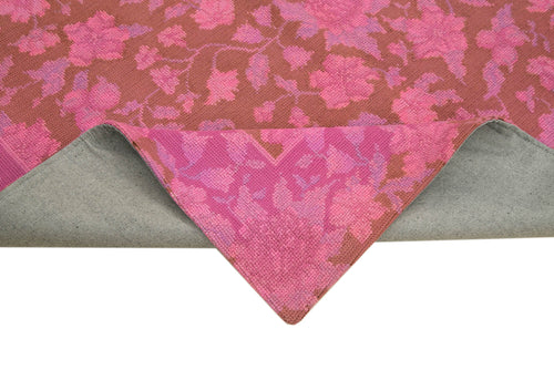 Needlepoint Pink Floral Cotton Wool Handmade Area Rug 5'5'' x 8'4''