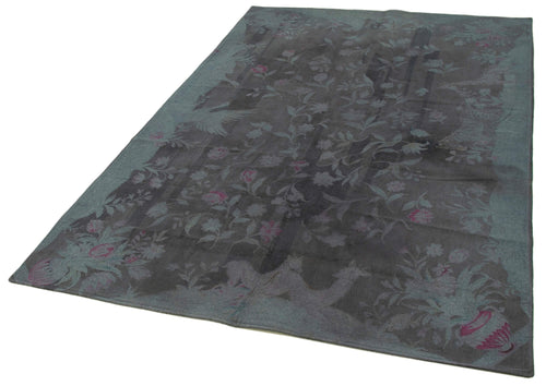 Needlepoint Grey Floral Cotton Wool Handmade Area Rug 5'4'' x 8'0''