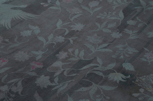 Needlepoint Grey Floral Cotton Wool Handmade Area Rug 5'4'' x 8'0''