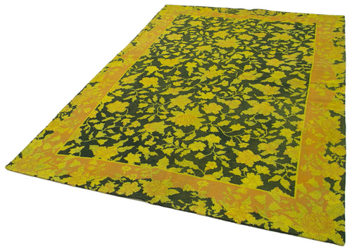 Needlepoint Yellow Floral Cotton Wool Handmade Area Rug 5'6'' x 8'0''