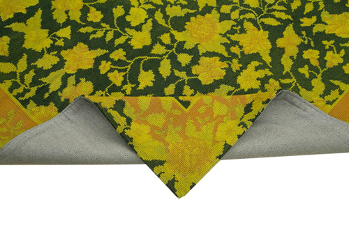 Needlepoint Yellow Floral Cotton Wool Handmade Area Rug 5'6'' x 8'0''