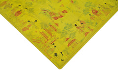 Needlepoint Yellow Floral Cotton Wool Handmade Area Rug 5'4'' x 8'5''