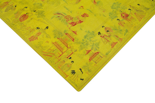 Needlepoint Yellow Floral Cotton Wool Handmade Area Rug 5'4'' x 8'5''