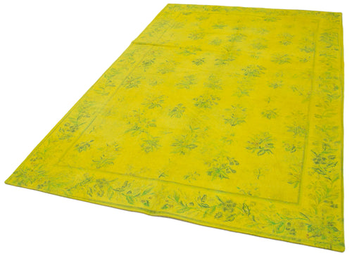 Needlepoint Yellow Floral Cotton Wool Handmade Area Rug 5'5'' x 8'3''