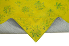 Needlepoint Yellow Floral Cotton Wool Handmade Area Rug 5'5'' x 8'3''