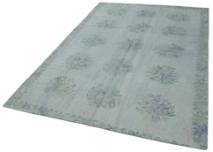 Needlepoint Grey Floral Cotton Wool Handmade Area Rug 5'3'' x 7'10''