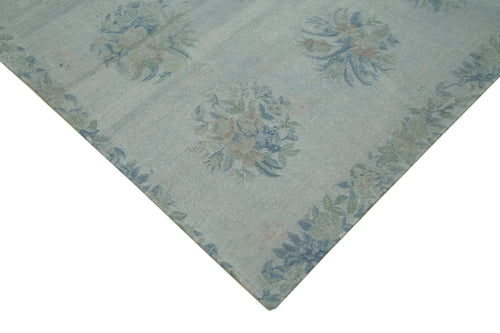 Needlepoint Grey Floral Cotton Wool Handmade Area Rug 5'3'' x 7'10''