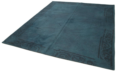 Handmade Area Rug – Blue Floral Pattern Cotton Wool Vintage Handwoven Carpet 7'1'' x 8'2''