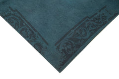 Handmade Area Rug – Blue Floral Pattern Cotton Wool Vintage Handwoven Carpet 7'1'' x 8'2''