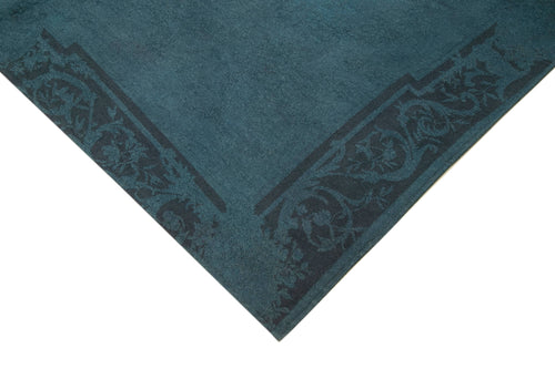 Handmade Area Rug – Blue Floral Pattern Cotton Wool Vintage Handwoven Carpet 7'1'' x 8'2''