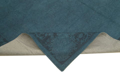 Handmade Area Rug – Blue Floral Pattern Cotton Wool Vintage Handwoven Carpet 7'1'' x 8'2''