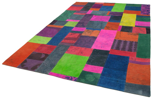 Needlepoint White Floral Cotton Wool Handmade Area Rug 6'7'' x 9'10''