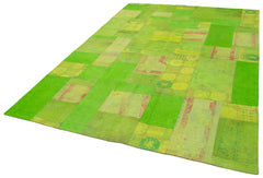 Needlepoint Green Floral Cotton Wool Handmade Area Rug 6'7'' x 9'11''