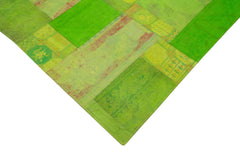 Needlepoint Green Floral Cotton Wool Handmade Area Rug 6'7'' x 9'11''