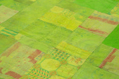 Needlepoint Green Floral Cotton Wool Handmade Area Rug 6'7'' x 9'11''