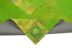 Needlepoint Green Floral Cotton Wool Handmade Area Rug 6'7'' x 9'11''