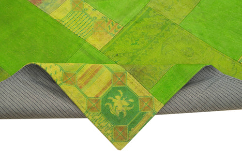 Needlepoint Green Floral Cotton Wool Handmade Area Rug 6'7'' x 9'11''