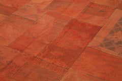 Handmade Area Rug - Needlepoint Orange Floral Cotton Wool Carpet 6'8''x9'11''