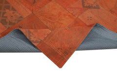 Handmade Area Rug - Needlepoint Orange Floral Cotton Wool Carpet 6'8''x9'11''