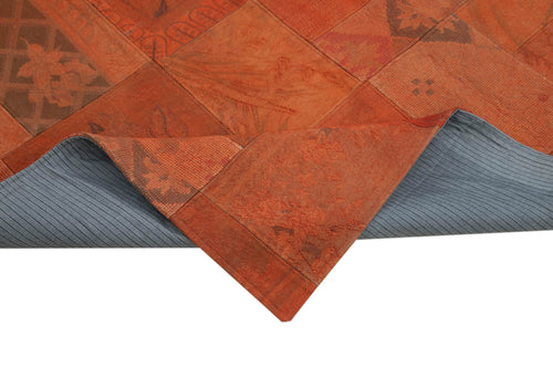 Handmade Area Rug - Needlepoint Orange Floral Cotton Wool Carpet 6'8''x9'11''