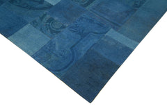 Needlepoint Blue Floral Cotton Wool Handmade Area Rug 6'7'' x 9'11''