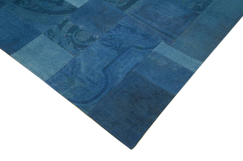 Needlepoint Blue Floral Cotton Wool Handmade Area Rug 6'7'' x 9'11''