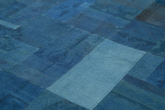 Needlepoint Blue Floral Cotton Wool Handmade Area Rug 6'7'' x 9'11''