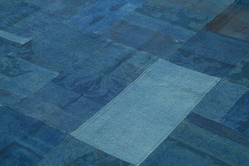 Needlepoint Blue Floral Cotton Wool Handmade Area Rug 6'7'' x 9'11''