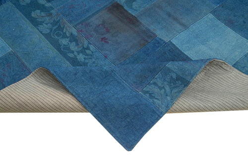 Needlepoint Blue Floral Cotton Wool Handmade Area Rug 6'7'' x 9'11''