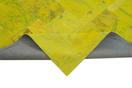 Needlepoint Yellow Floral Cotton Wool Handmade Area Rug 6'7'' x 9'11''