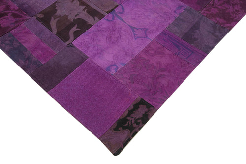 Handmade Area Rug – Needlepoint Purple Floral Cotton Wool 6x9 Vintage Carpet